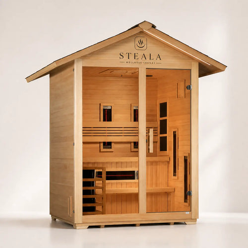 STEALA Nordic Carinthia Elite 3-Person Outdoor Hybrid Steam + Infrared Sauna — exterior front view