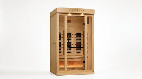 STEALA Nordic Reserve Elite 2-Person Indoor Infrared Sauna — three-quarter angle view